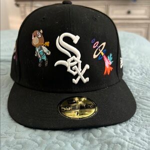 New Era Black Cap with White Logo and Colorful Embroidery